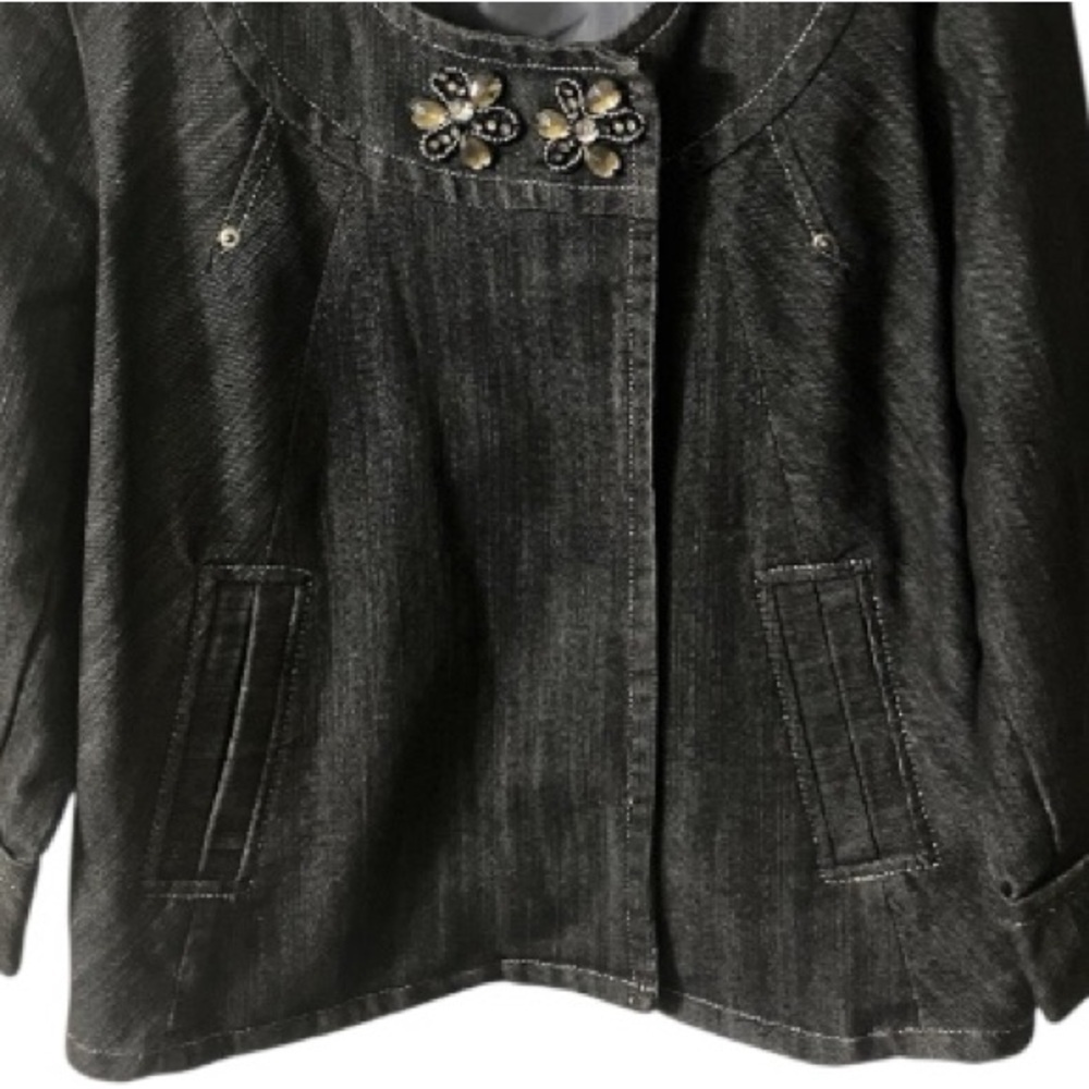 Ashley Stewart Double Breasted Jean Jacket, Denim, Sz 16W, NWOT, Embellished - Picture 3 of 13
